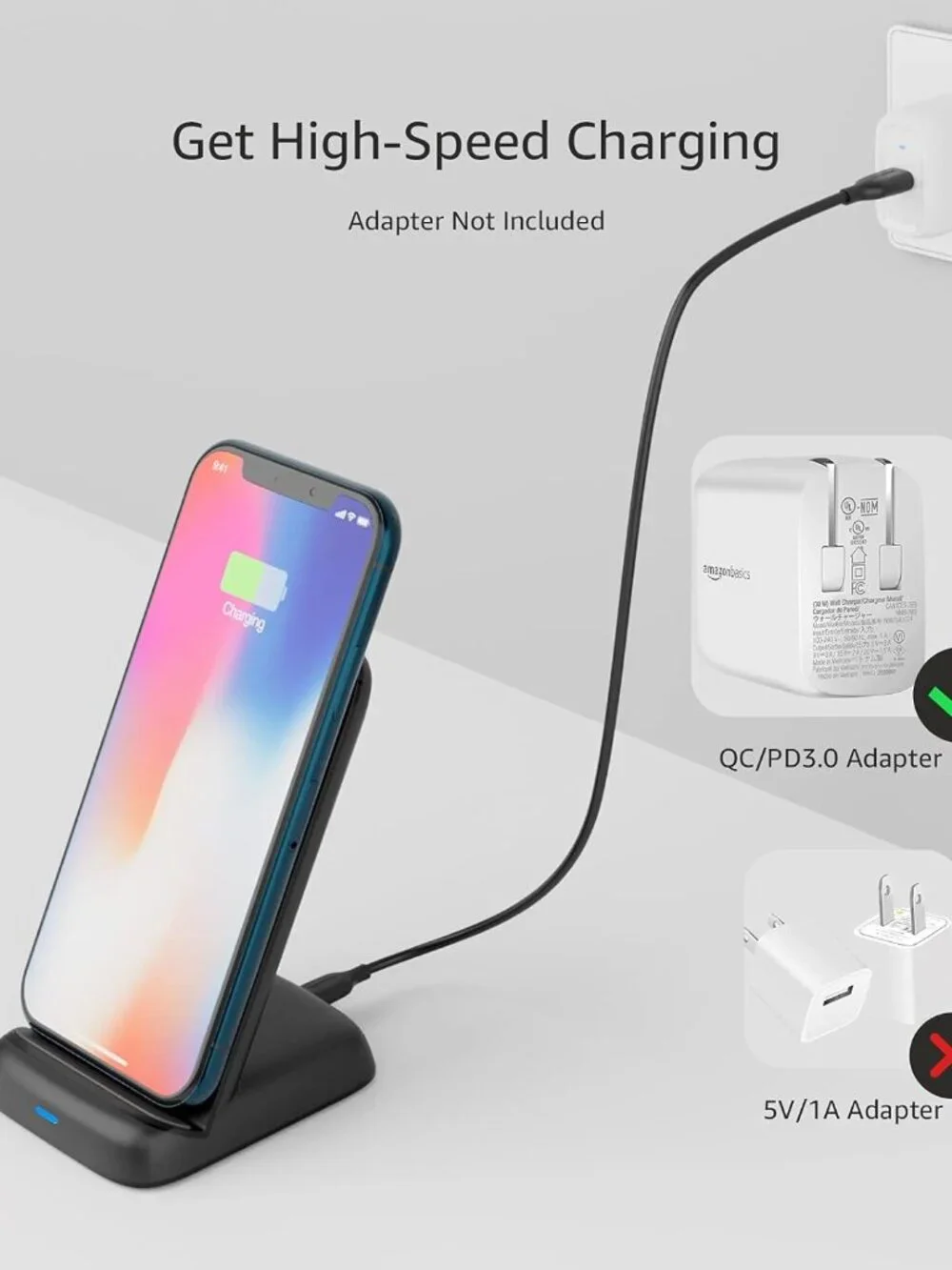 10W Qi Certified Wireless Charging Stand - Fast Charging for iPhones & Samsung
